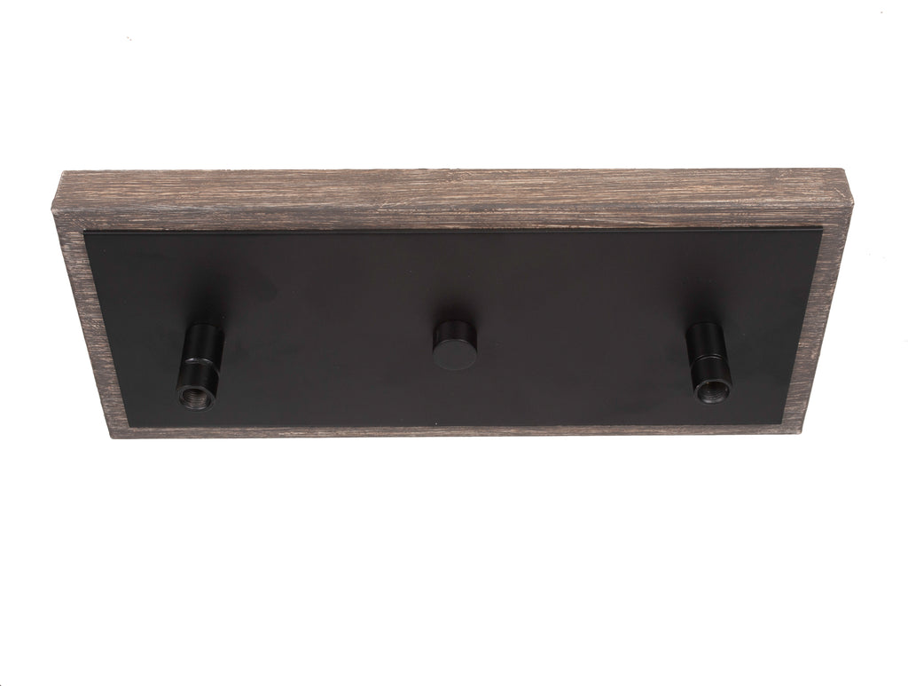Tacoma Three Light Bar in Matte Black & Painted Distressed Wood-look Metal with 16" White Muslin Shade