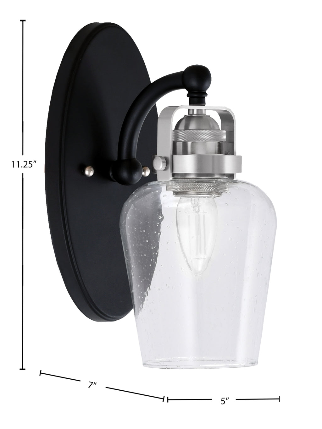 Easton One Light Wall Sconce in Matte Black & Brushed Nickel with 5" Clear Bubble Shade