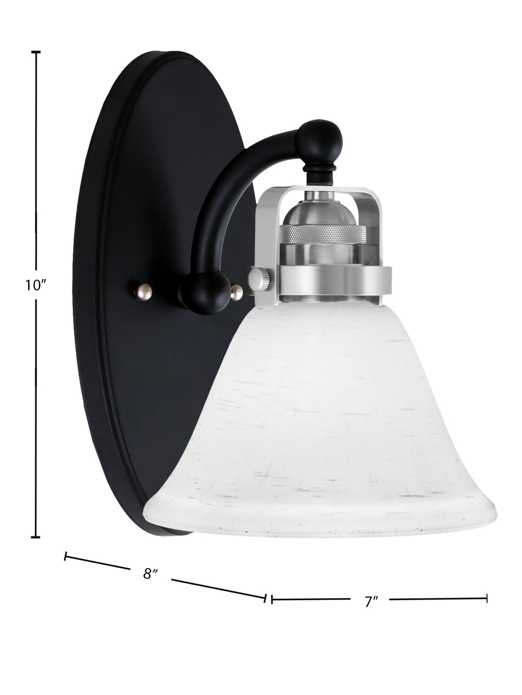 Easton One Light Wall Sconce in Matte Black & Brushed Nickel with 7" White Muslin Shade