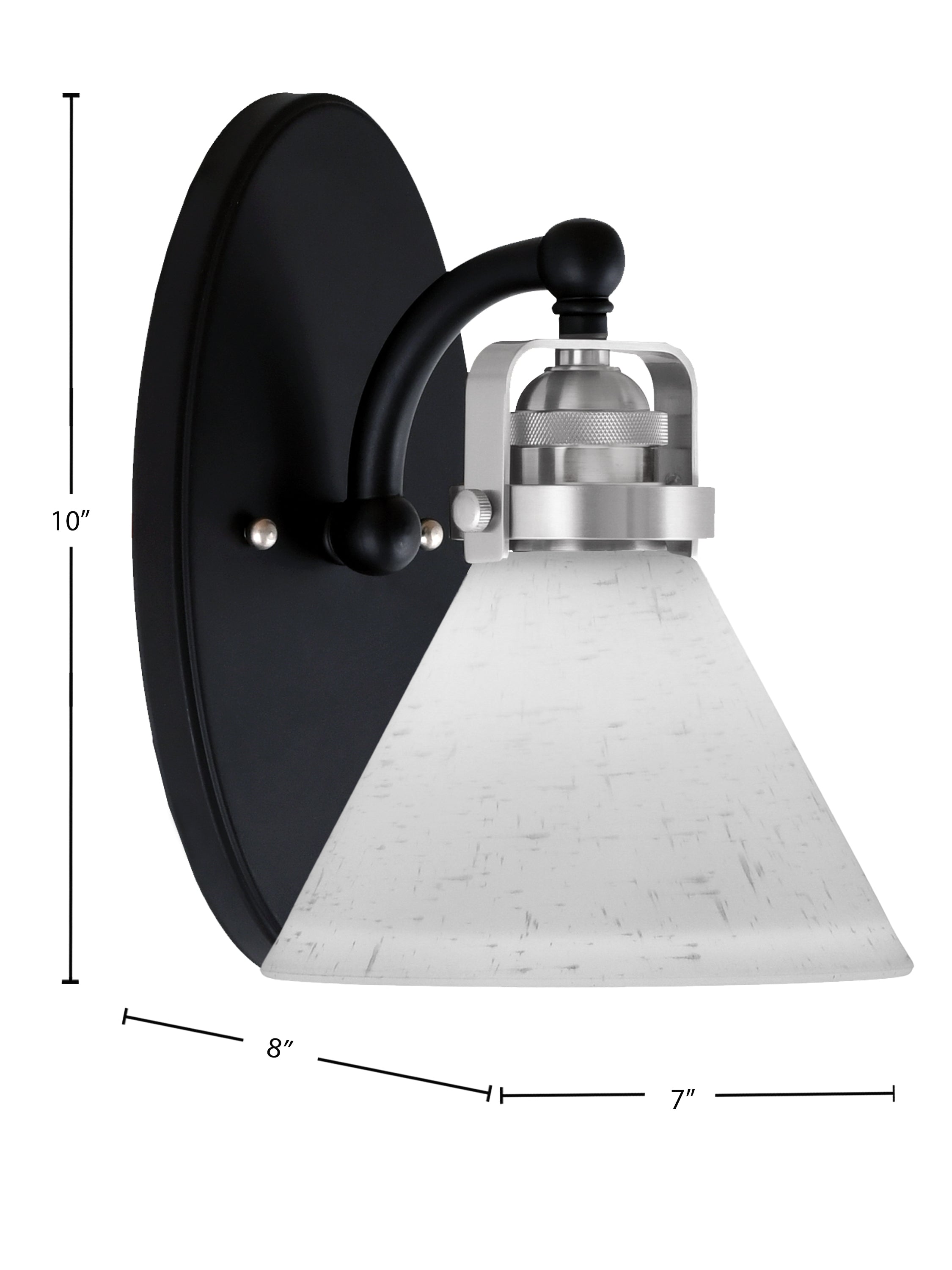 Easton One Light Wall Sconce in Matte Black & Brushed Nickel with 7" White Muslin Shade