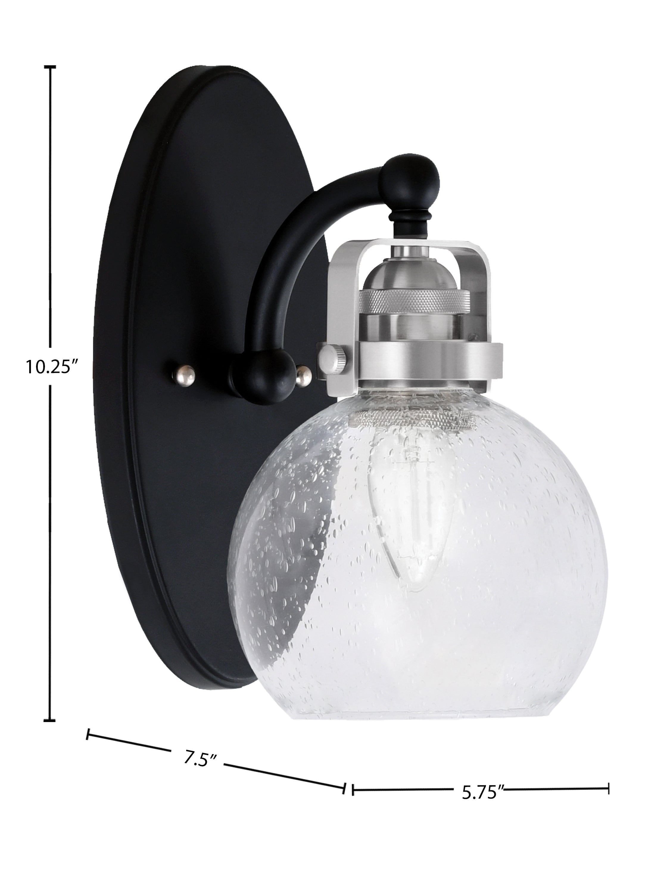 Easton One Light Wall Sconce in Matte Black & Brushed Nickel with 5.75" Clear Bubble Shade
