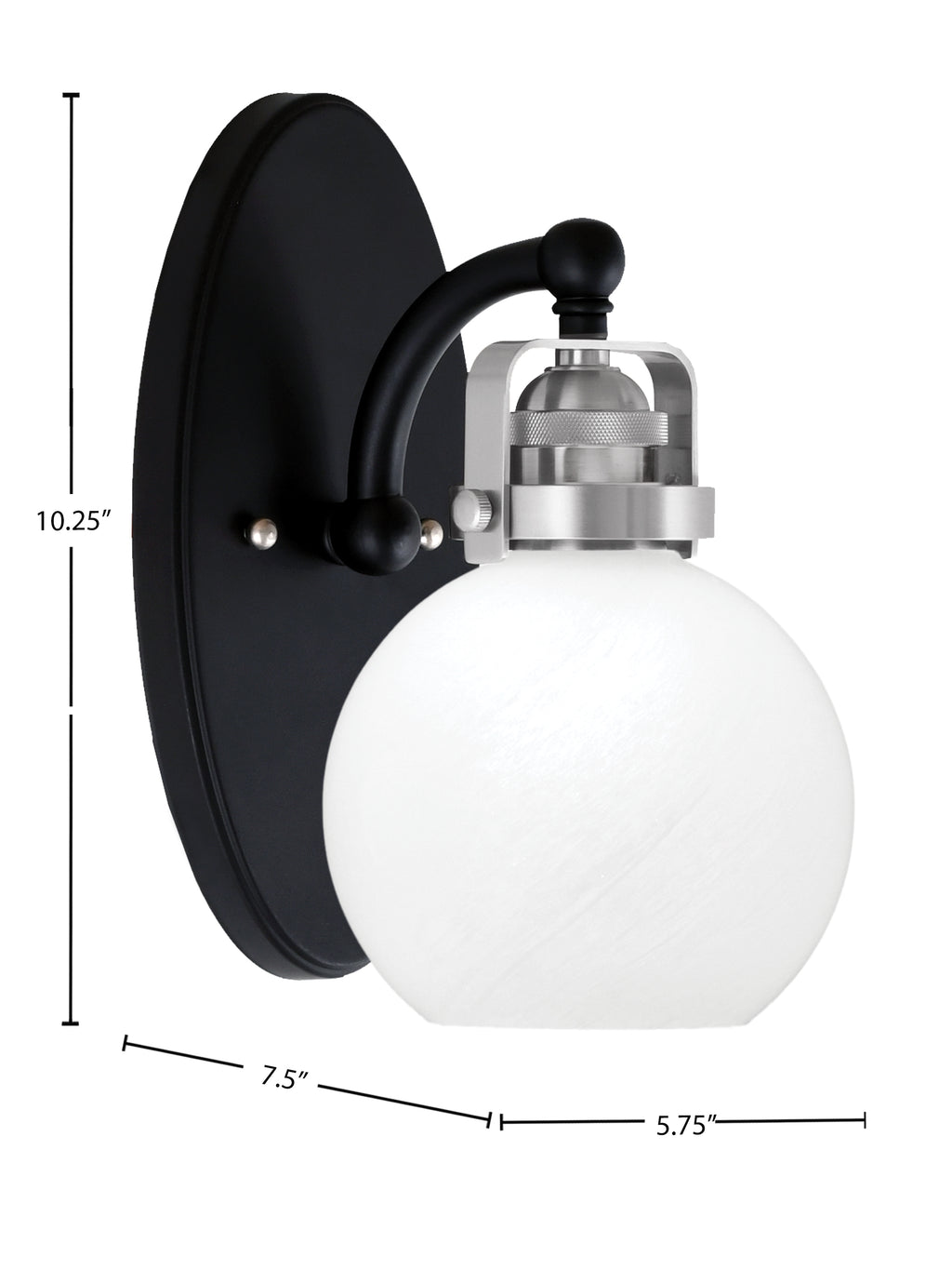 Easton One Light Wall Sconce in Matte Black & Brushed Nickel with 5.75" White Marble Shade