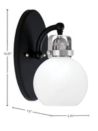 Easton One Light Wall Sconce in Matte Black & Brushed Nickel with 5.75" White Marble Shade