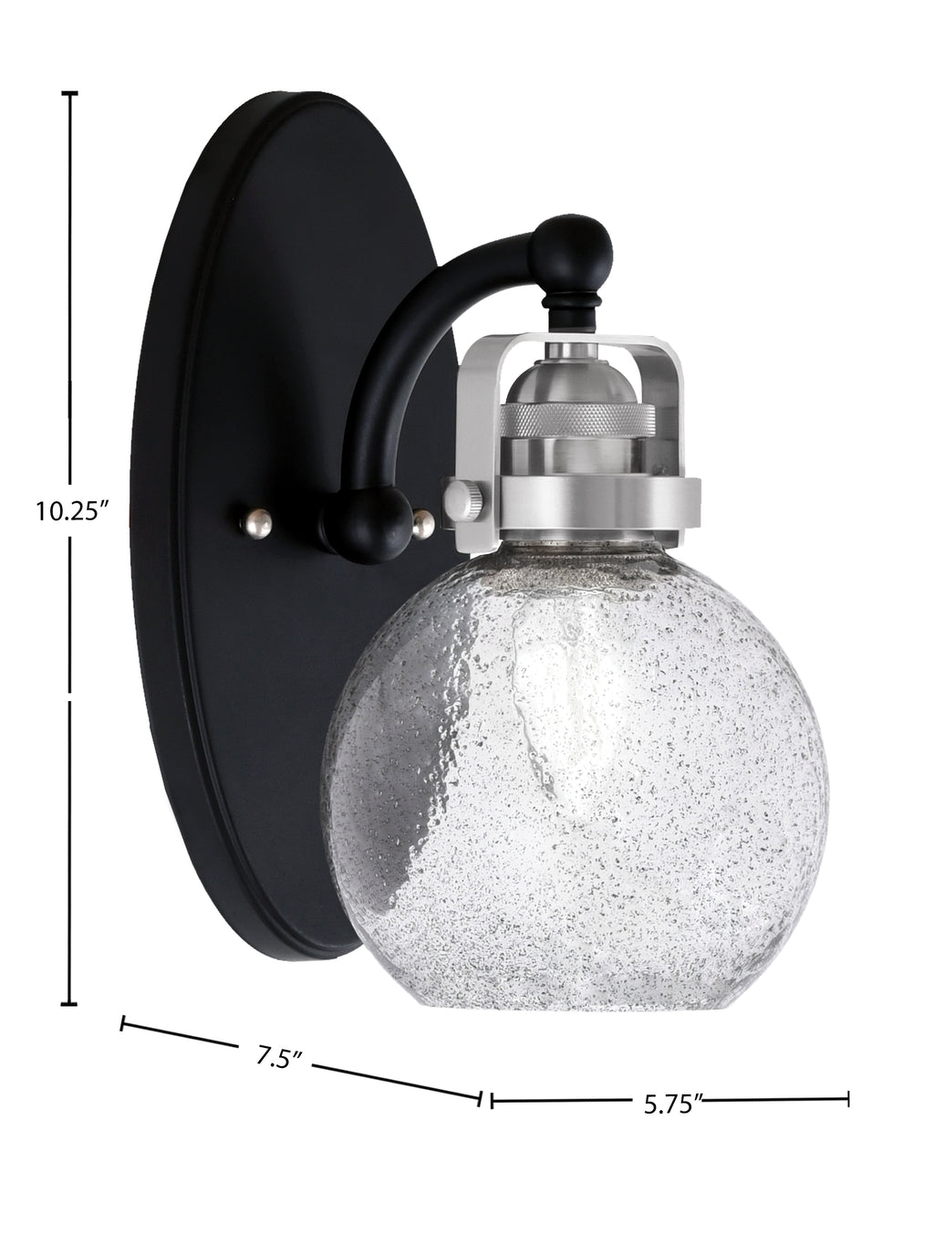 Easton One Light Wall Sconce in Matte Black & Brushed Nickel with 5.75" Smoke Bubble Shade