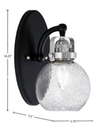 Easton One Light Wall Sconce in Matte Black & Brushed Nickel with 5.75" Smoke Bubble Shade