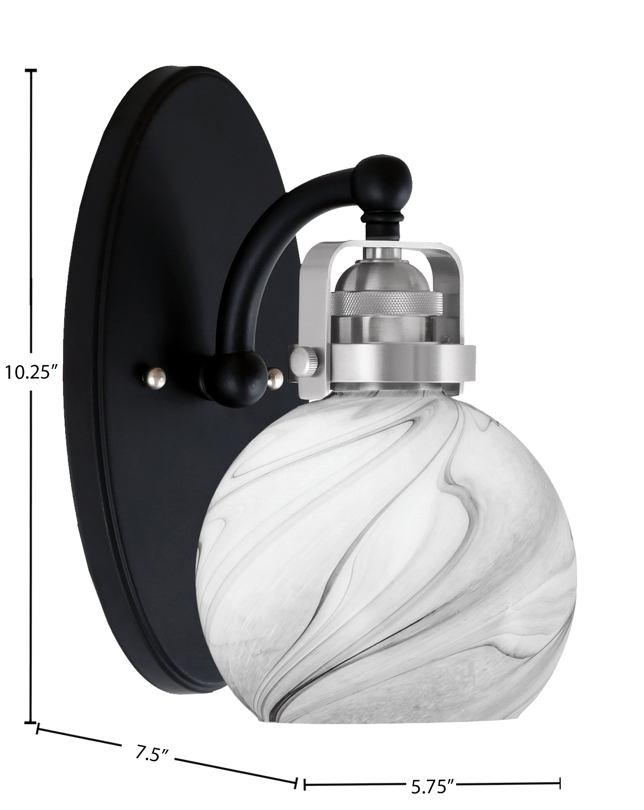 Easton One Light Wall Sconce in Matte Black & Brushed Nickel with 5.75" Onyx Swirl Shade