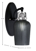 Easton One Light Wall Sconce in Matte Black & Brushed Nickel with 5" Smoke Textured Shade