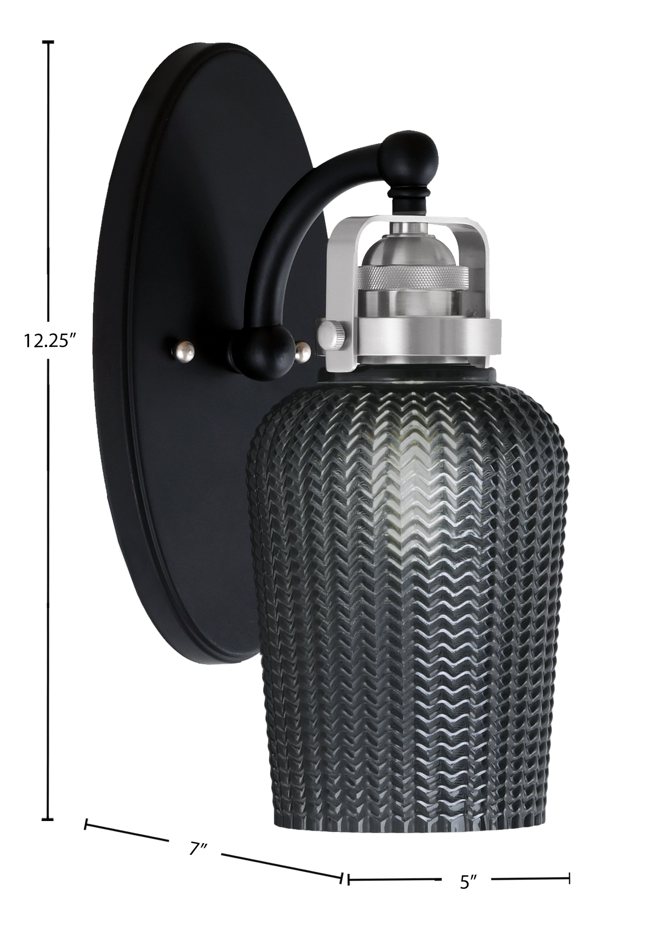 Easton One Light Wall Sconce in Matte Black & Brushed Nickel with 5" Smoke Textured Shade