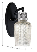 Easton One Light Wall Sconce in Matte Black & Brushed Nickel with 5" Silver Textured Shade