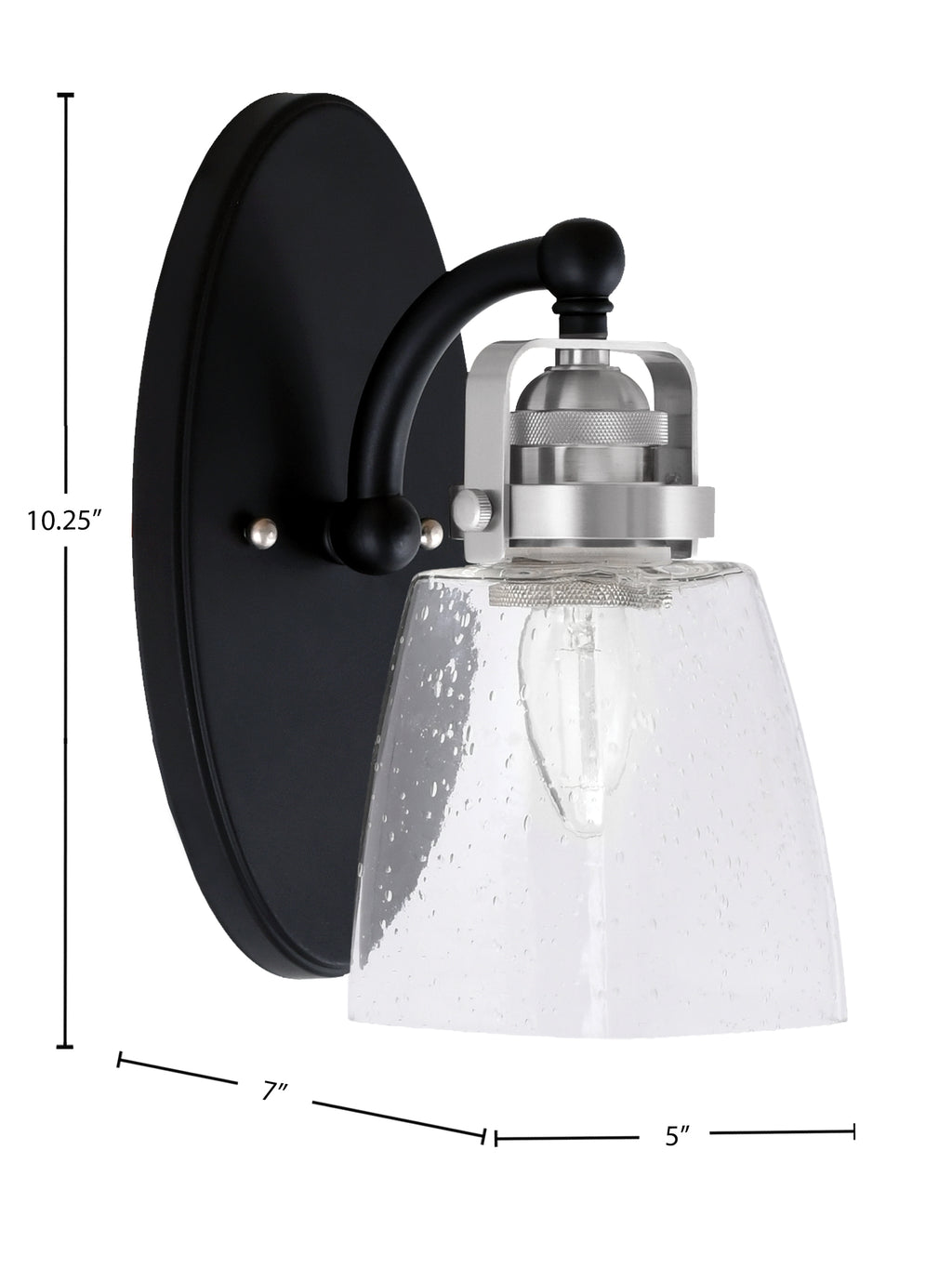 Easton One Light Wall Sconce in Matte Black & Brushed Nickel with 4.5" Square Clear Bubble Shade