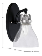 Easton One Light Wall Sconce in Matte Black & Brushed Nickel with 6.25" Clear Bubble Shade