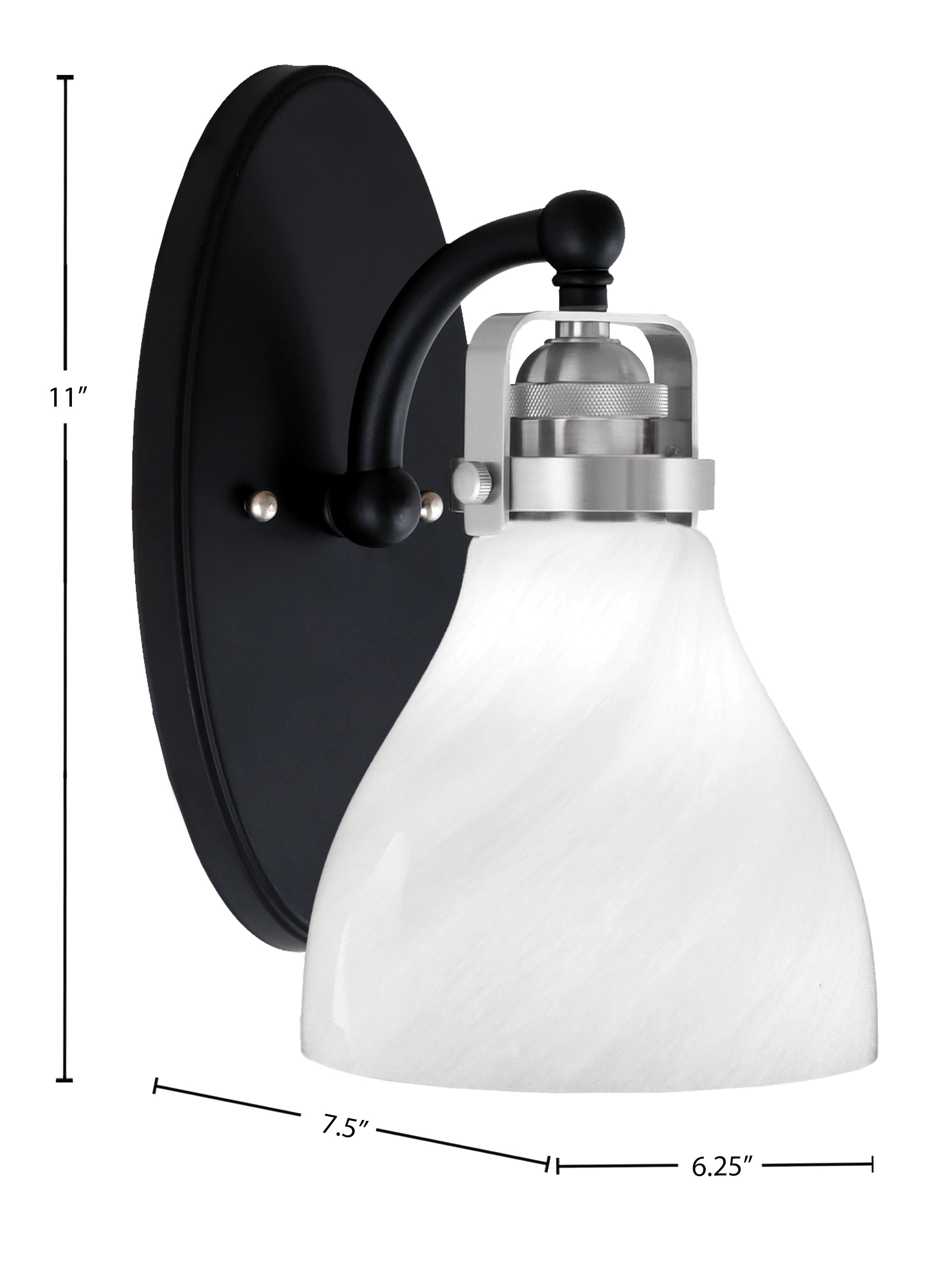 Easton One Light Wall Sconce in Matte Black & Brushed Nickel with 6.25" White Marble Shade