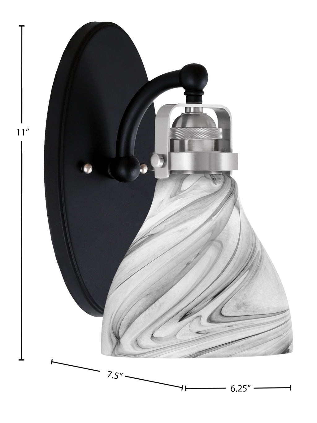 Easton One Light Wall Sconce in Matte Black & Brushed Nickel with 6.25" Onyx Swirl Shade