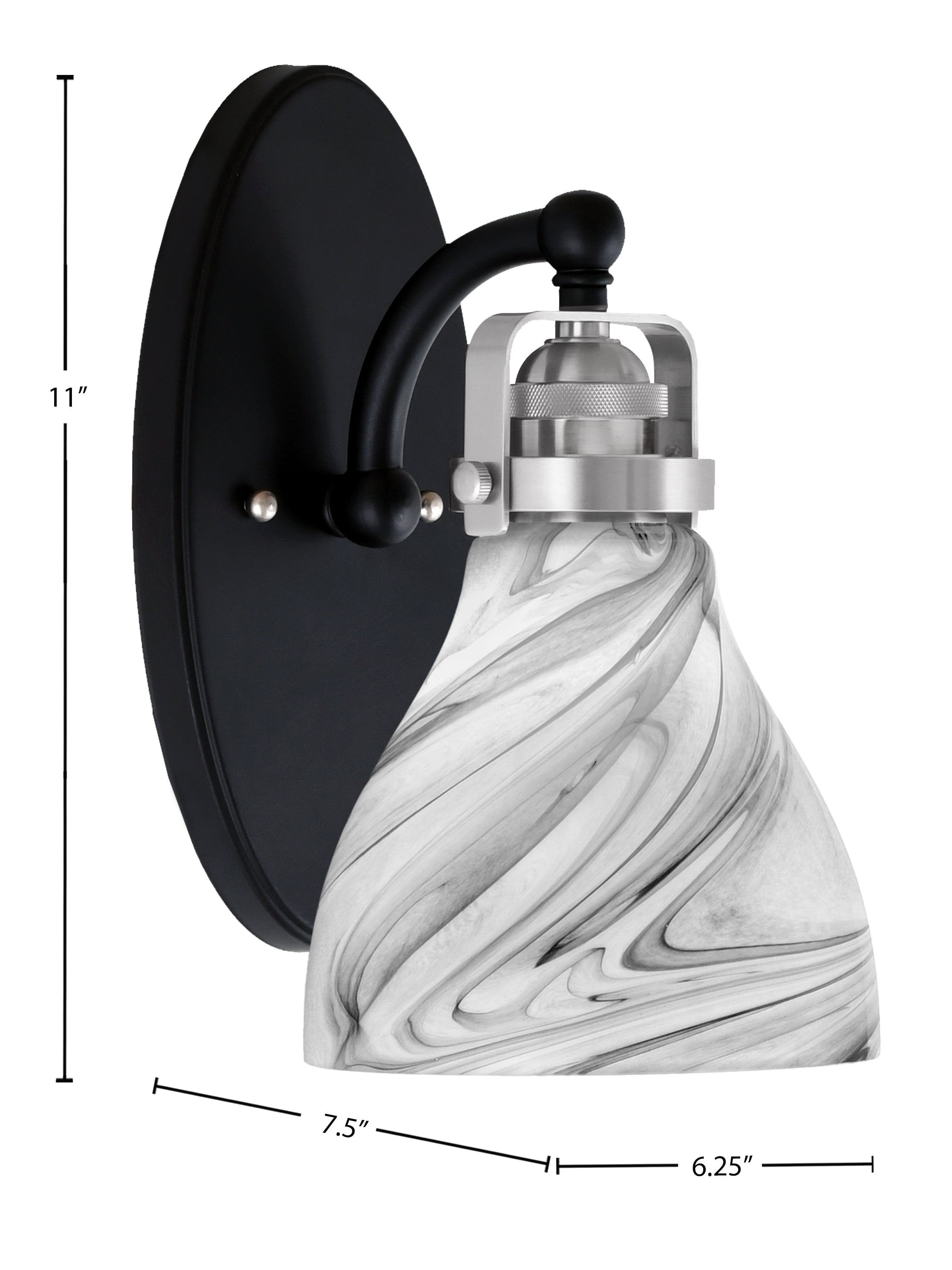 Easton One Light Wall Sconce in Matte Black & Brushed Nickel with 6.25" Onyx Swirl Shade