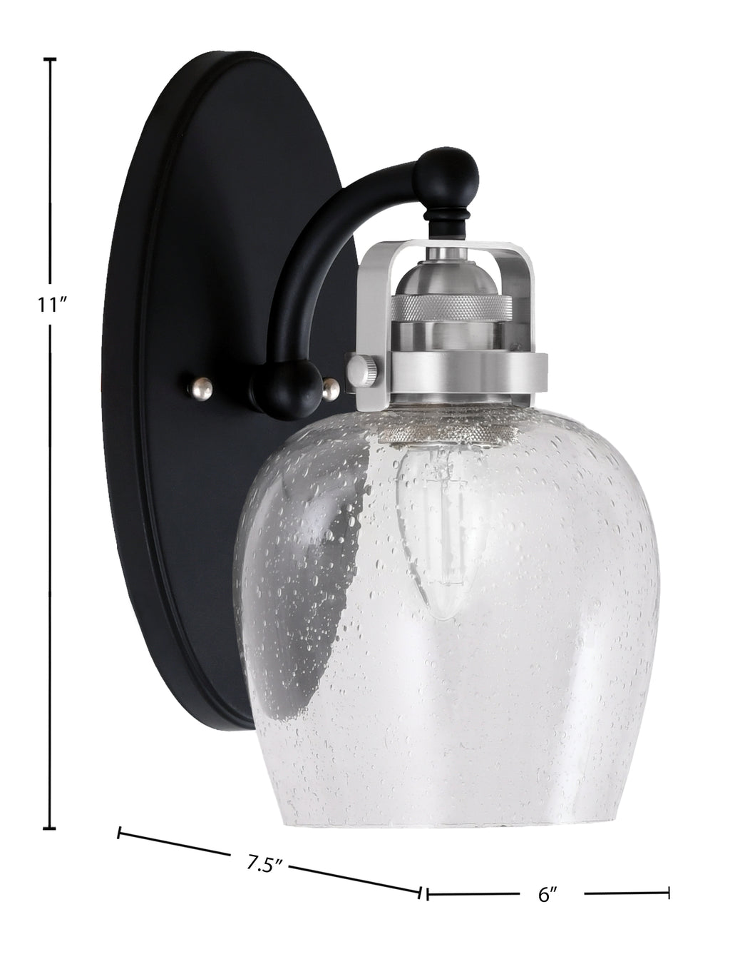 Easton One Light Wall Sconce in Matte Black & Brushed Nickel with 6" Clear Bubble Shade