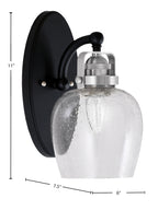 Easton One Light Wall Sconce in Matte Black & Brushed Nickel with 6" Clear Bubble Shade