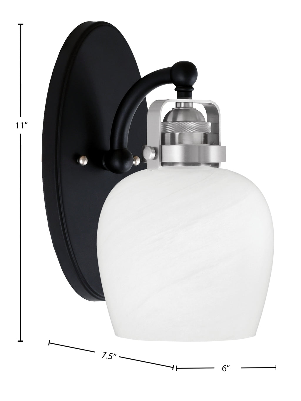 Easton One Light Wall Sconce in Matte Black & Brushed Nickel with 6" White Marble Shade