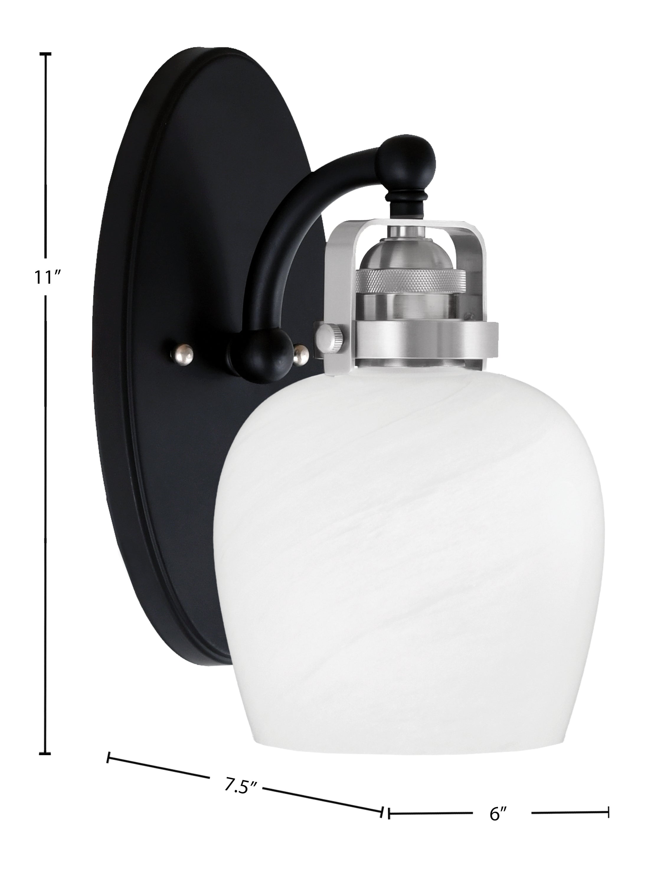 Easton One Light Wall Sconce in Matte Black & Brushed Nickel with 6" White Marble Shade