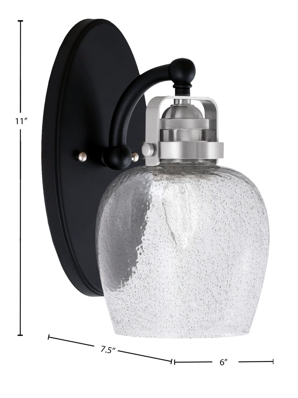 Easton One Light Wall Sconce in Matte Black & Brushed Nickel with 6" Smoke Bubble Shade