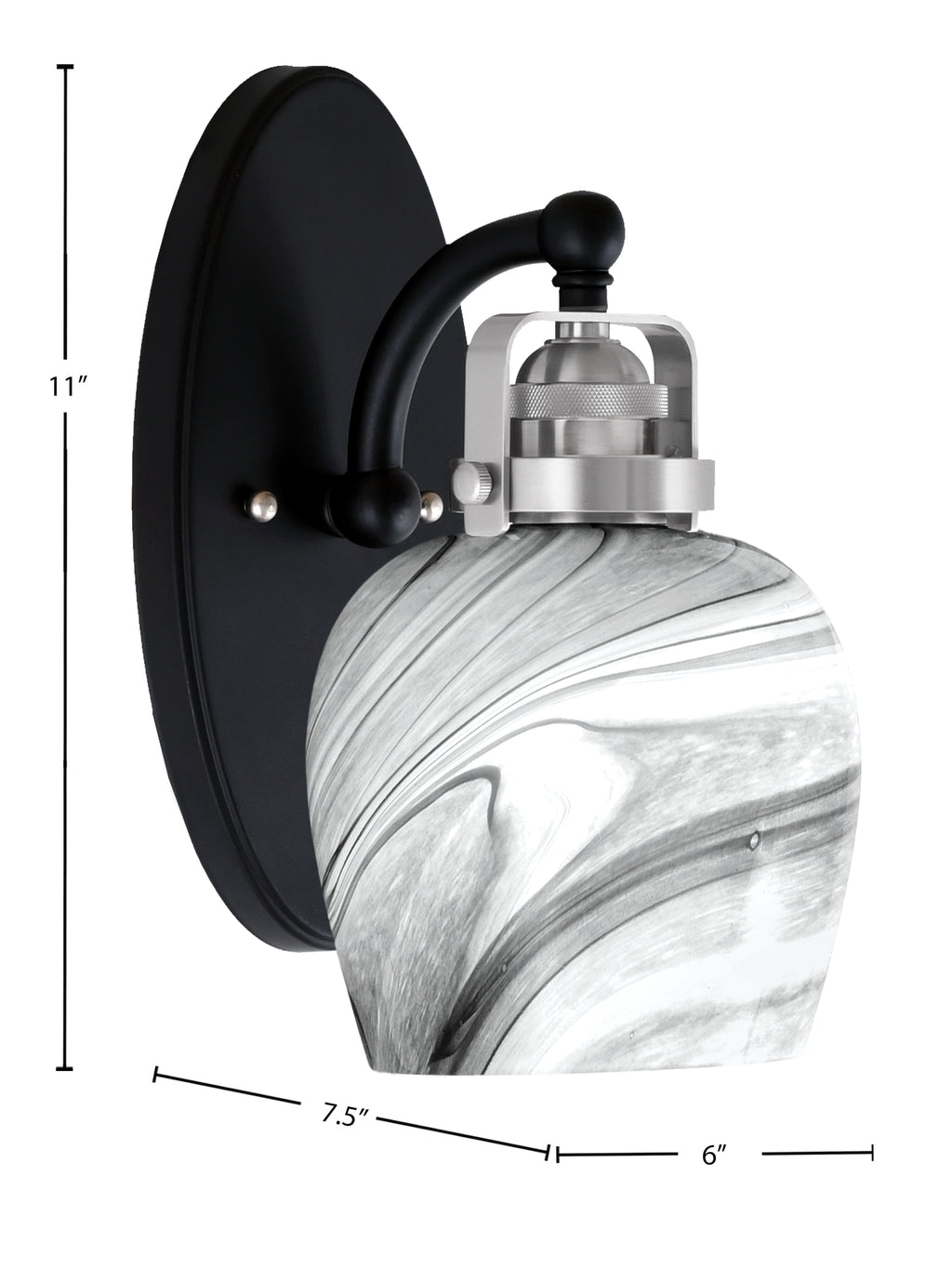 Easton One Light Wall Sconce in Matte Black & Brushed Nickel with 6" Onyx Swirl Shade