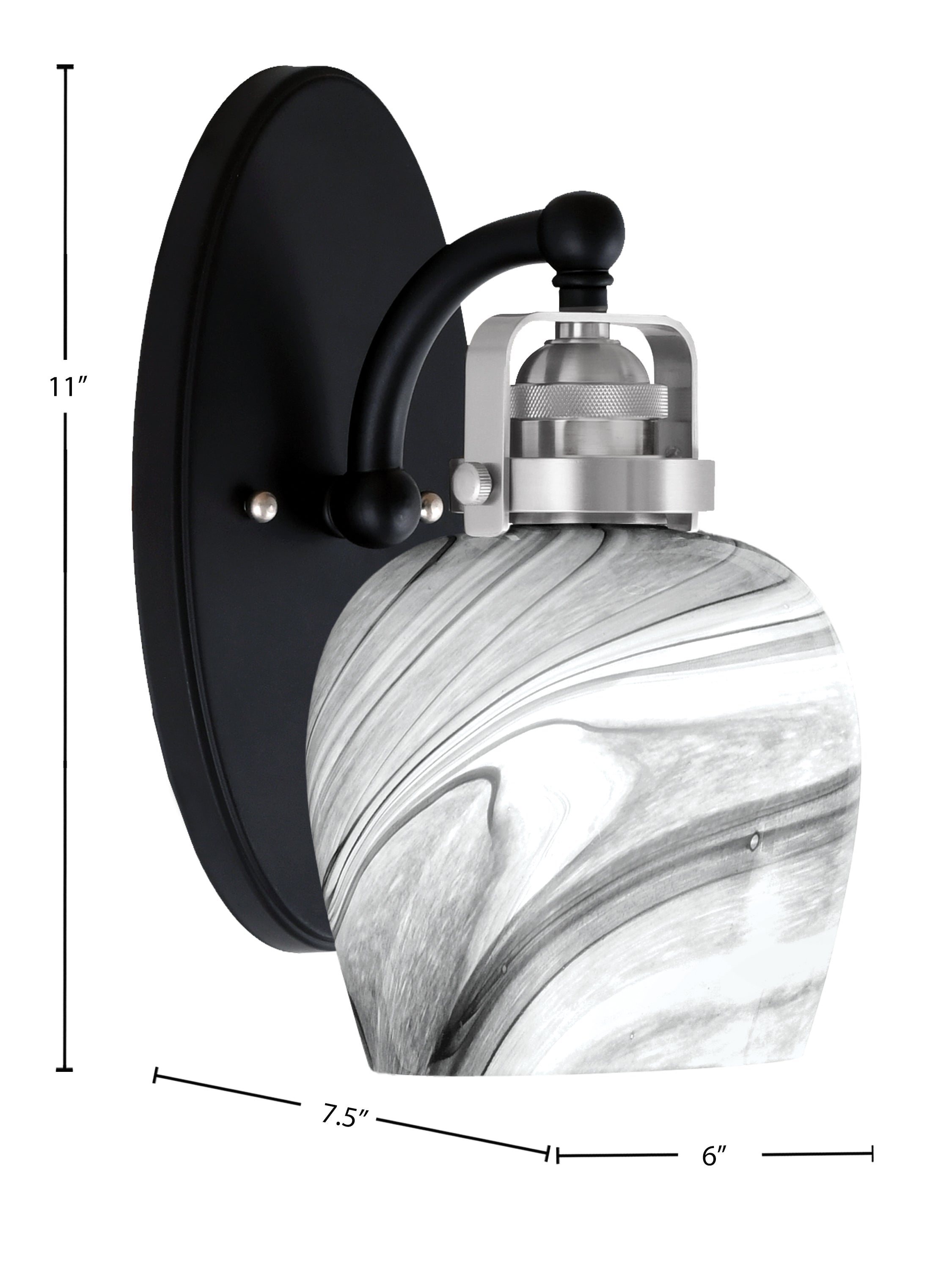 Easton One Light Wall Sconce in Matte Black & Brushed Nickel with 6" Onyx Swirl Shade