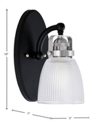 Easton One Light Wall Sconce in Matte Black & Brushed Nickel with 5" Clear Ribbed Shade