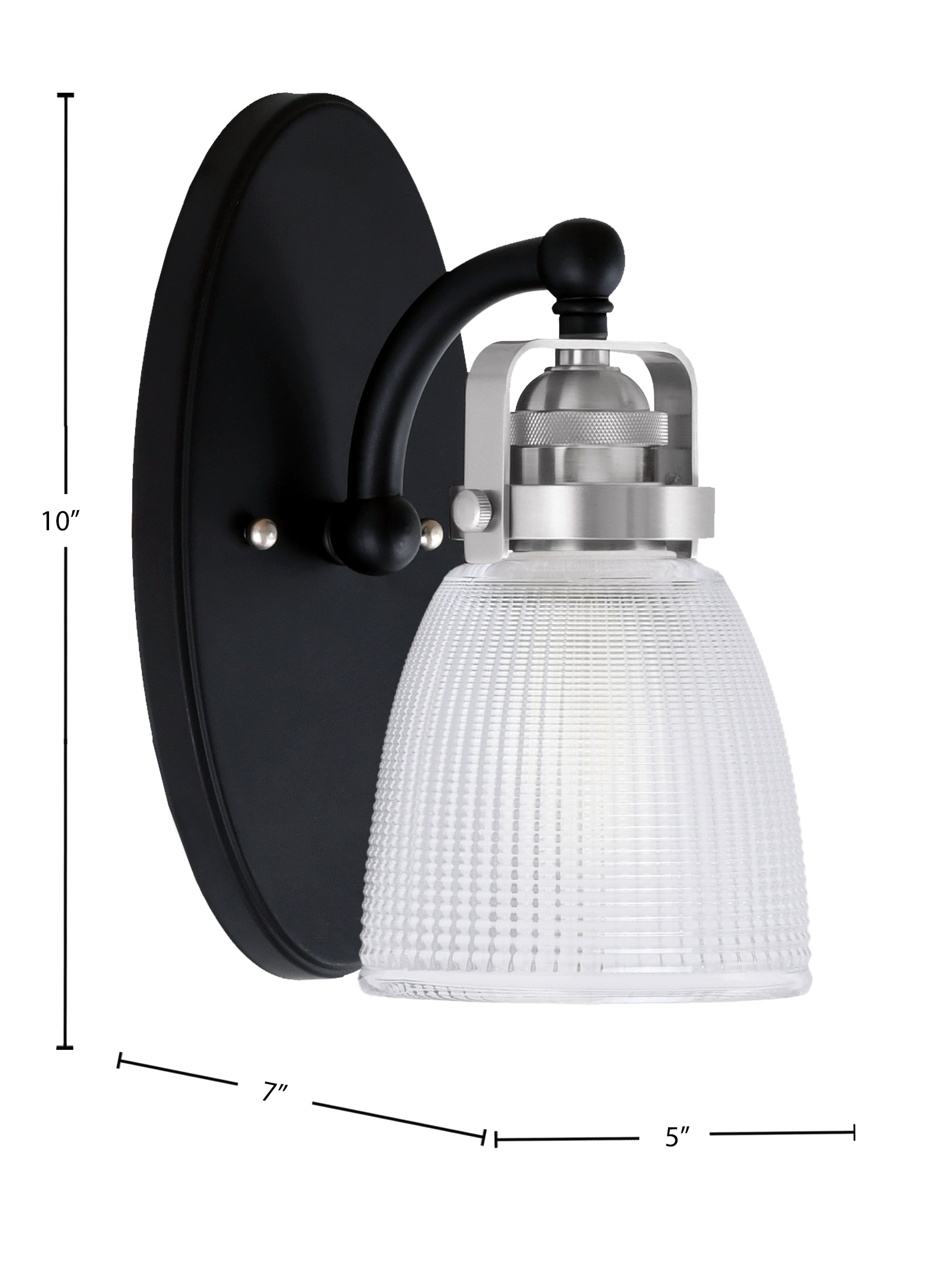 Easton One Light Wall Sconce in Matte Black & Brushed Nickel with 5" Clear Ribbed Shade