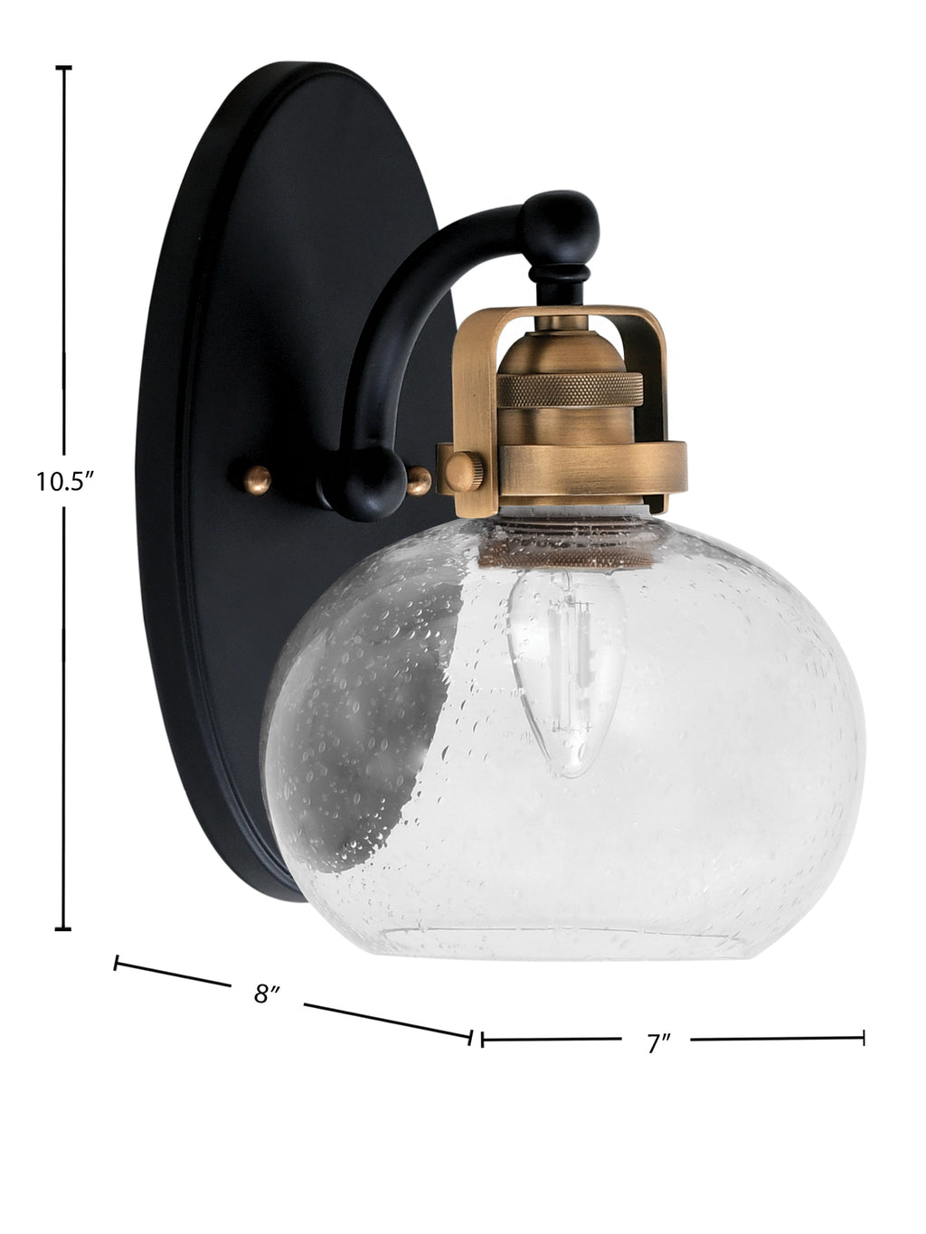 Easton One Light Wall Sconce in Matte Black & Brass with 7" Clear Bubble Shade