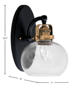 Easton One Light Wall Sconce in Matte Black & Brass with 7" Clear Bubble Shade