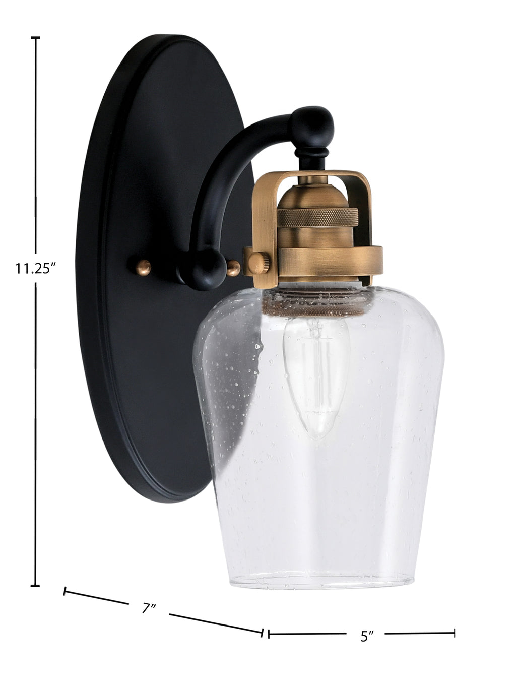 Easton One Light Wall Sconce in Matte Black & Brass with 5" Clear Bubble Shade