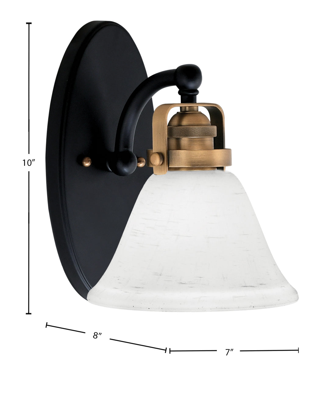 Easton One Light Wall Sconce in Matte Black & Brass with 7" White Muslin Shade