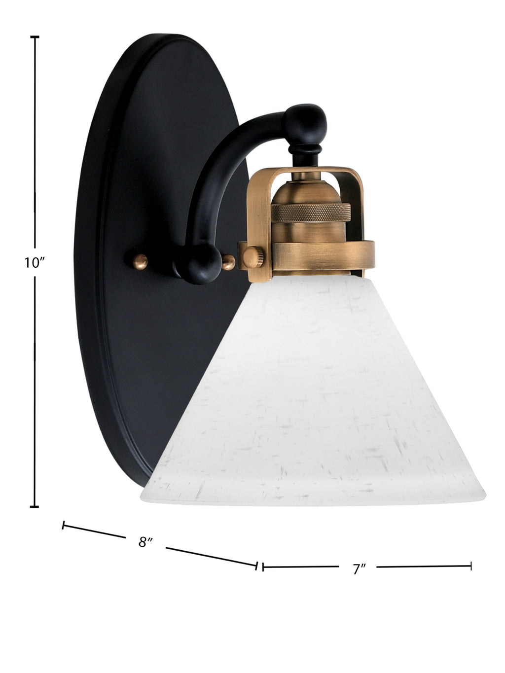 Easton One Light Wall Sconce in Matte Black & Brass with 7" White Muslin Shade
