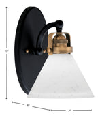 Easton One Light Wall Sconce in Matte Black & Brass with 7" White Muslin Shade
