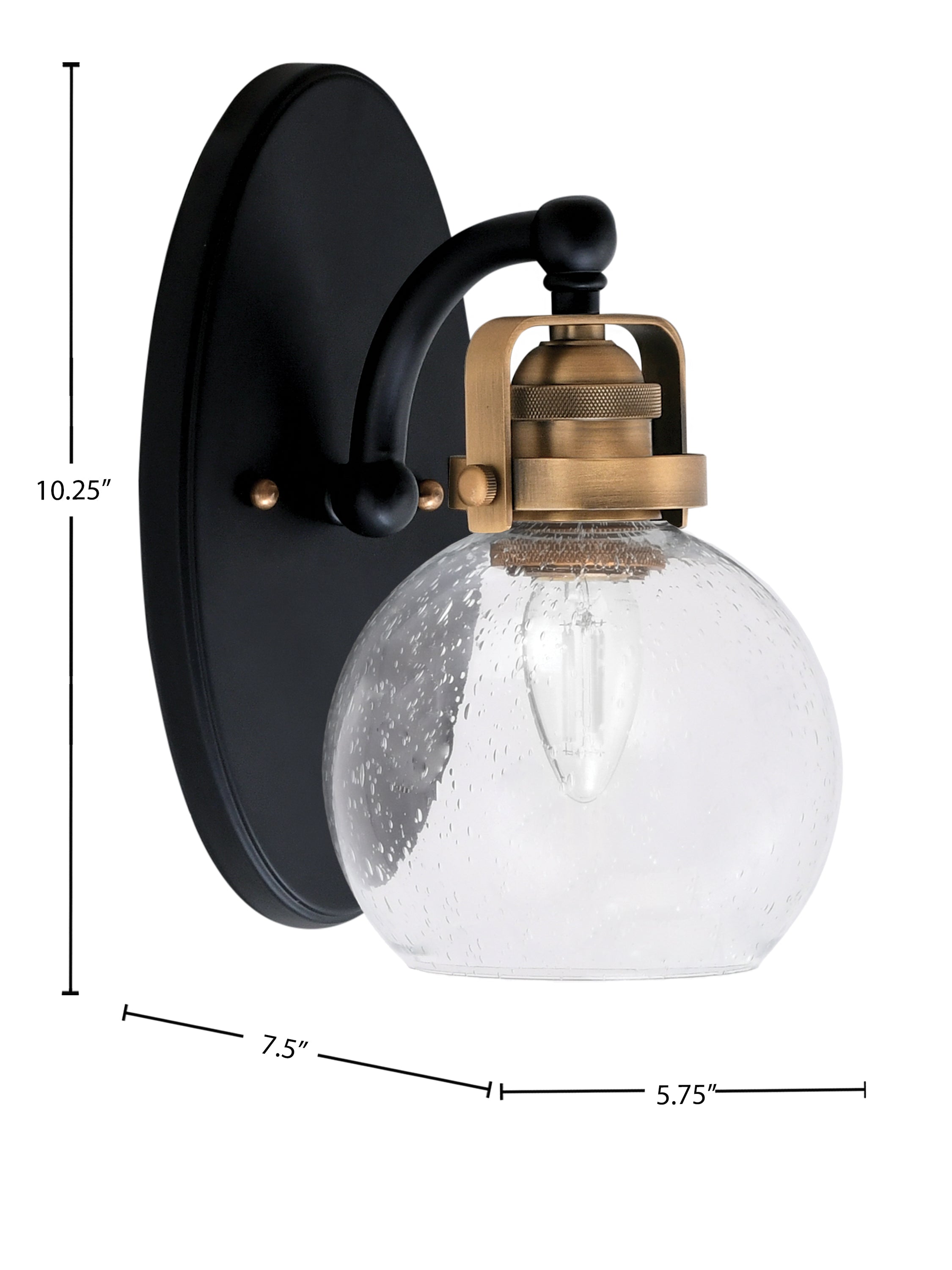 Easton One Light Wall Sconce in Matte Black & Brass with 5.75" Clear Bubble Shade