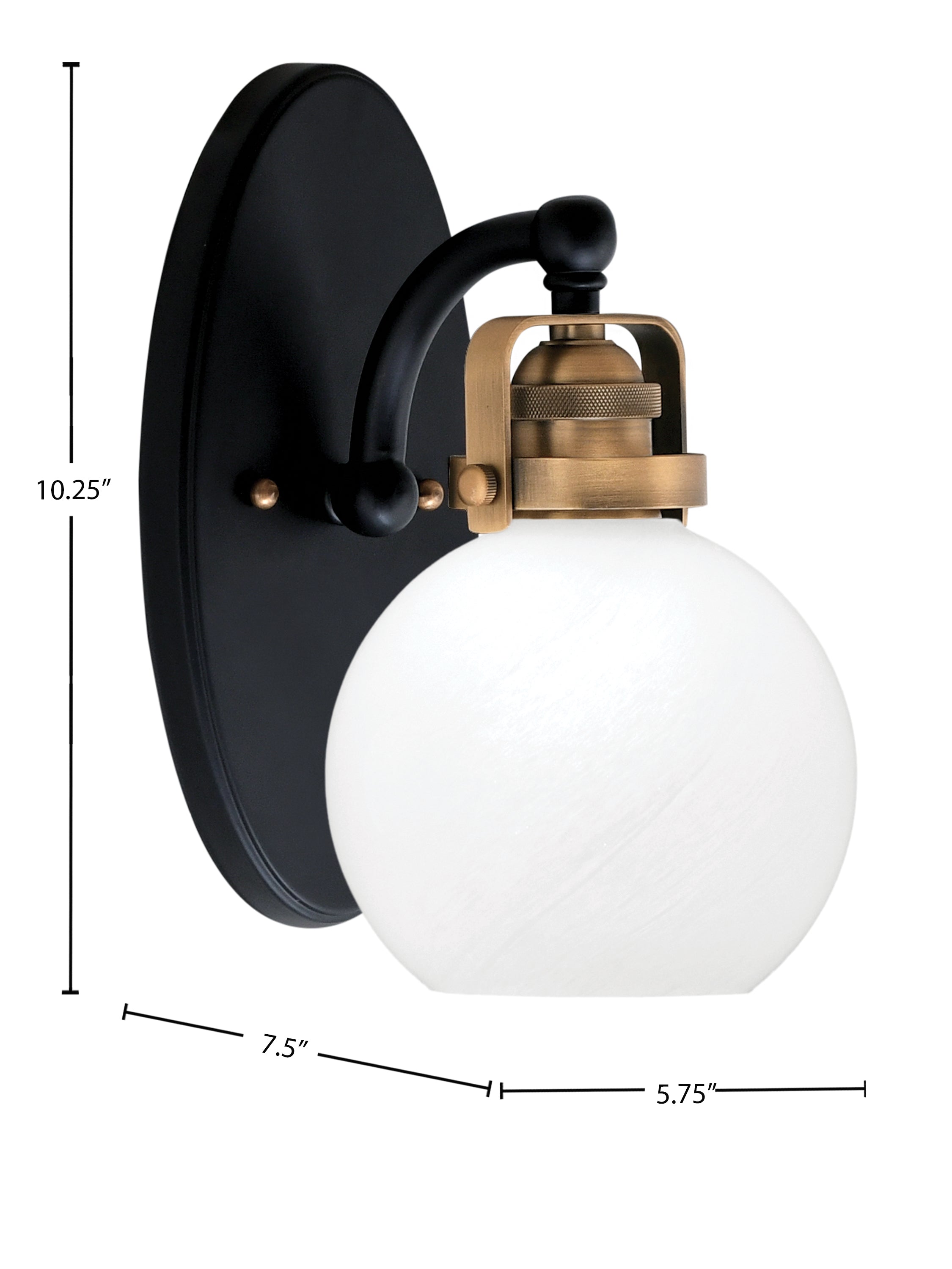 Easton One Light Wall Sconce in Matte Black & Brass with 5.75" White Marble Shade