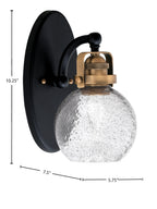 Easton One Light Wall Sconce in Matte Black & Brass with 5.75" Smoke Bubble Shade