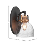Easton One Light Wall Sconce in Matte Black & Brass with 6" Clear Bubble Shade