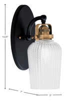 Easton One Light Wall Sconce in Matte Black & Brass with 5" Clear Textured Shade