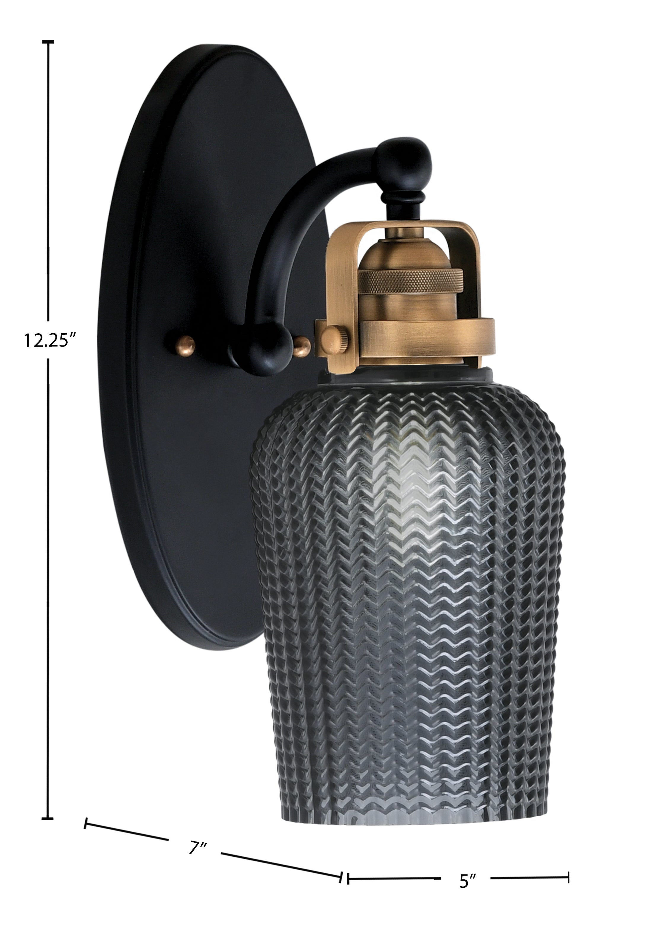 Easton One Light Wall Sconce in Matte Black & Brass with 5" Smoke Textured Shade