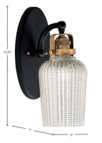 Easton One Light Wall Sconce in Matte Black & Brass with 5" Silver Textured Shade