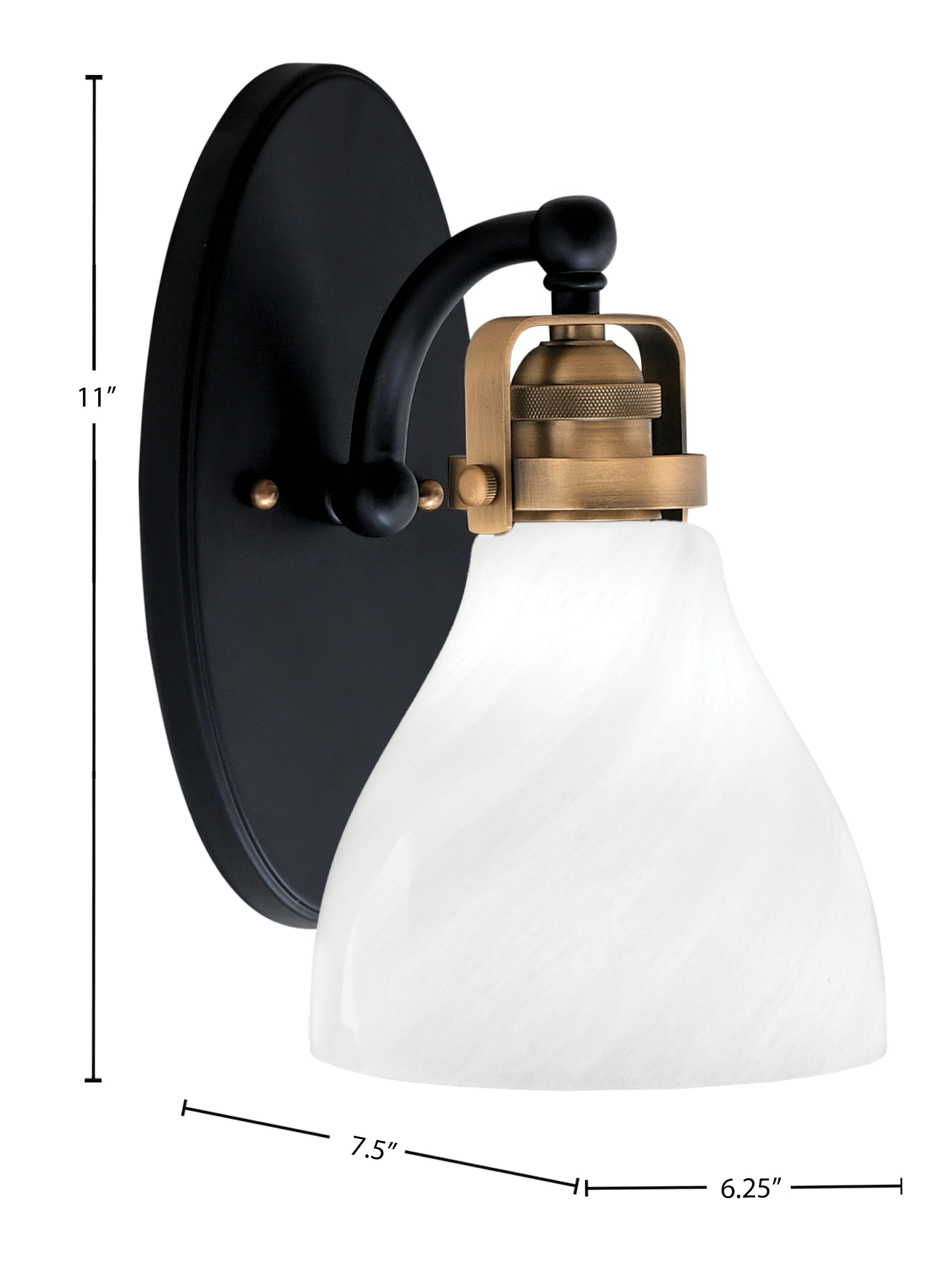 Easton One Light Wall Sconce in Matte Black & Brass with 6.25" White Marble Shade