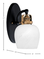 Easton One Light Wall Sconce in Matte Black & Brass with 6" White Marble Shade