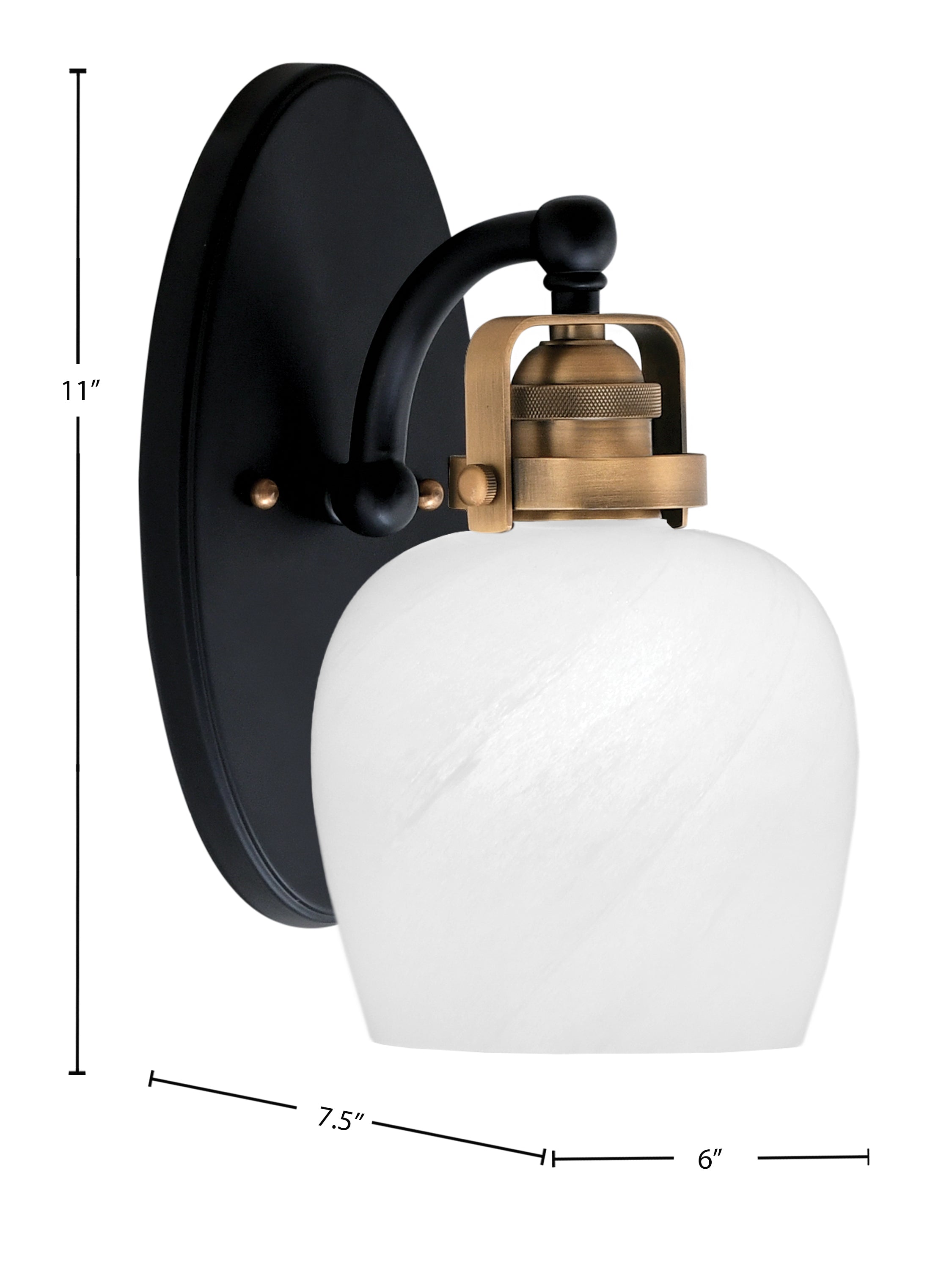 Easton One Light Wall Sconce in Matte Black & Brass with 6" White Marble Shade