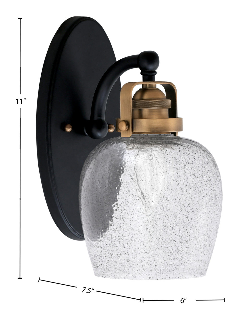 Easton One Light Wall Sconce in Matte Black & Brass with 6" Smoke Bubble Shade