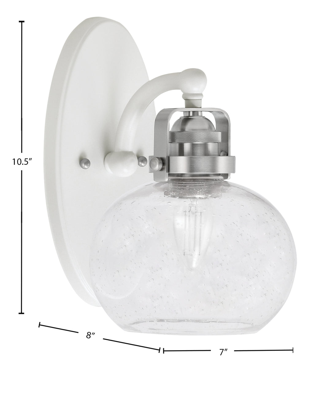 Easton One Light Wall Sconce in White & Brushed Nickel with 7" Clear Bubble Shade