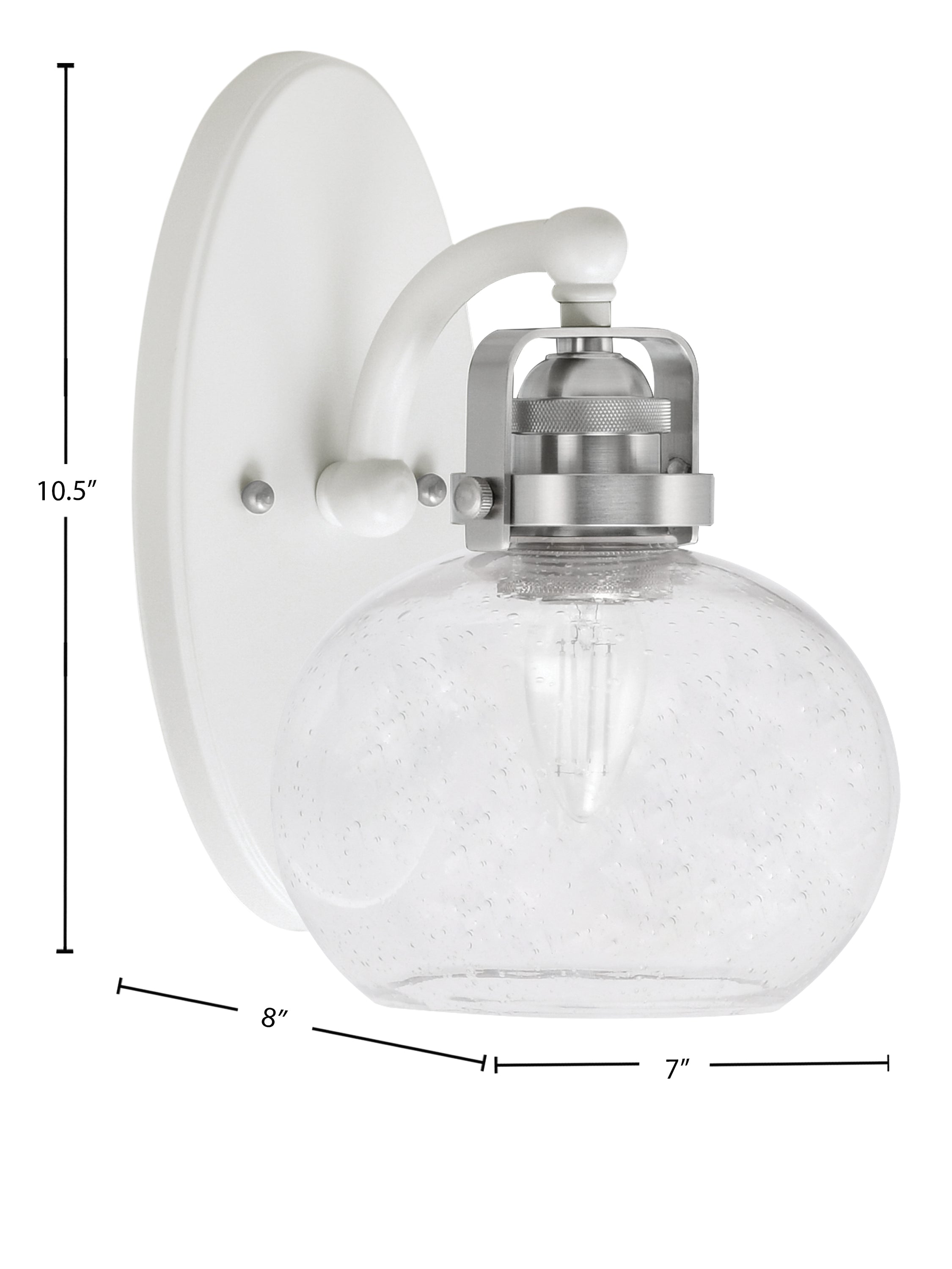 Easton One Light Wall Sconce in White & Brushed Nickel with 7" Clear Bubble Shade