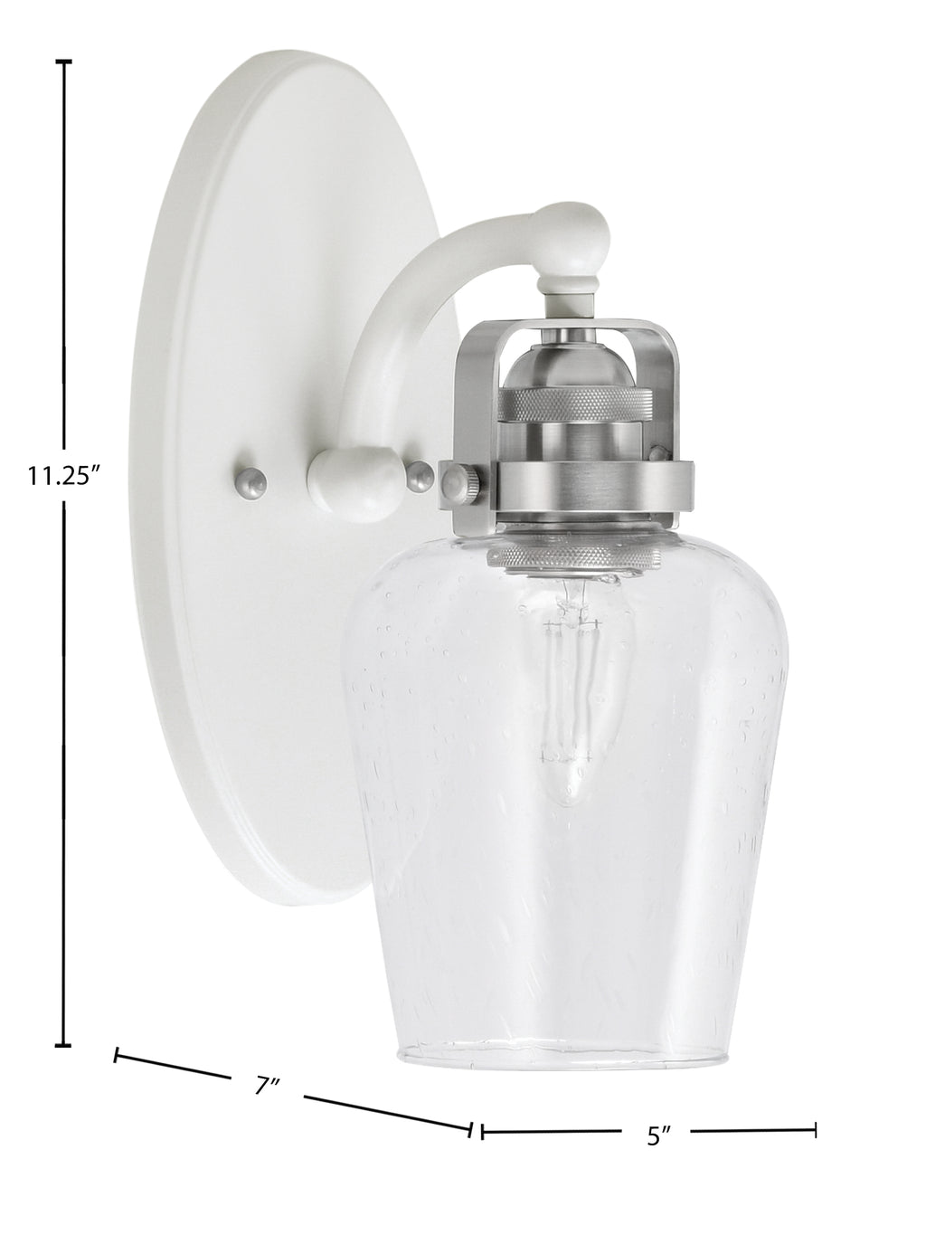 Easton One Light Wall Sconce in White & Brushed Nickel with 5" Clear Bubble Shade