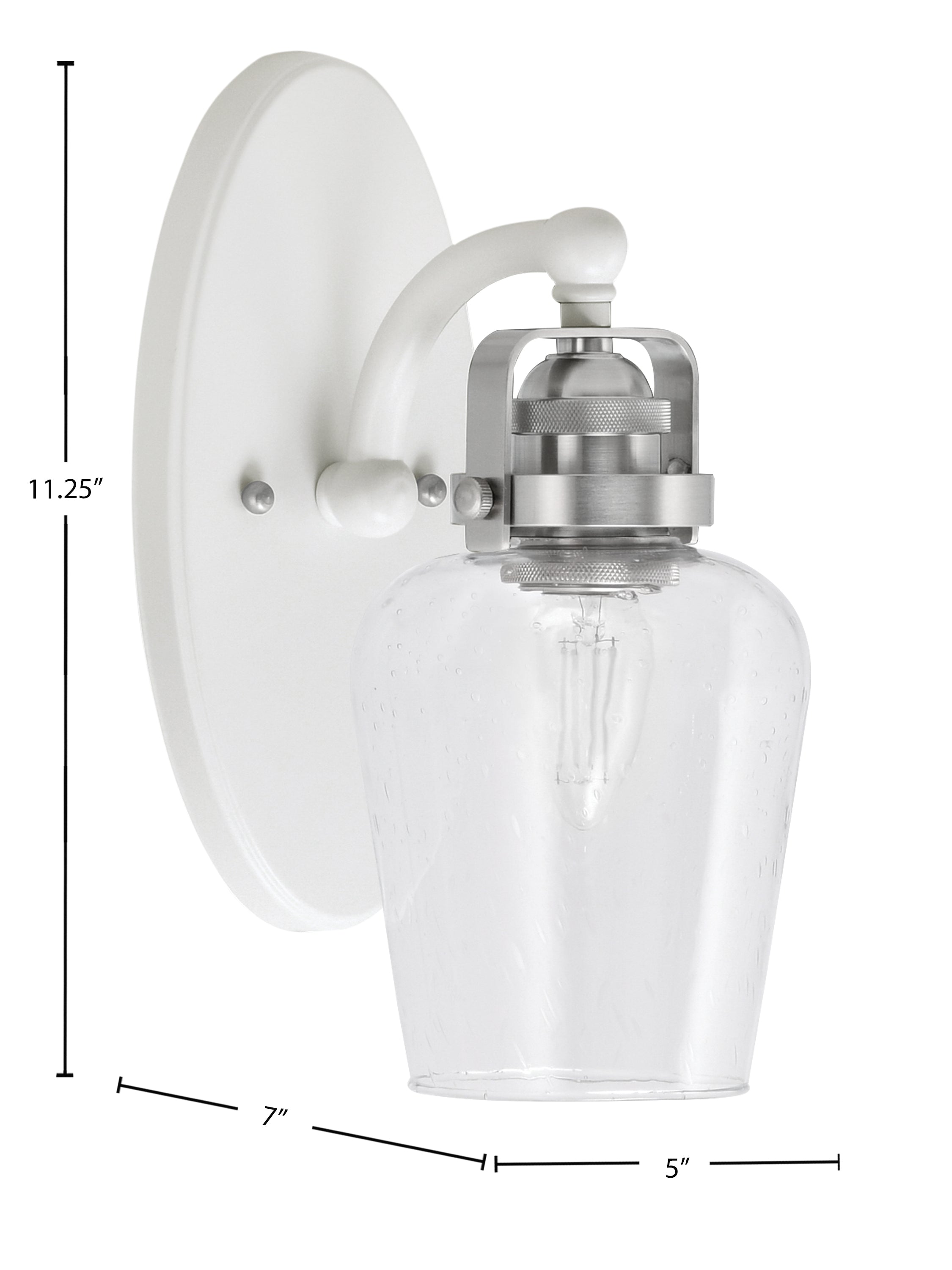 Easton One Light Wall Sconce in White & Brushed Nickel with 5" Clear Bubble Shade