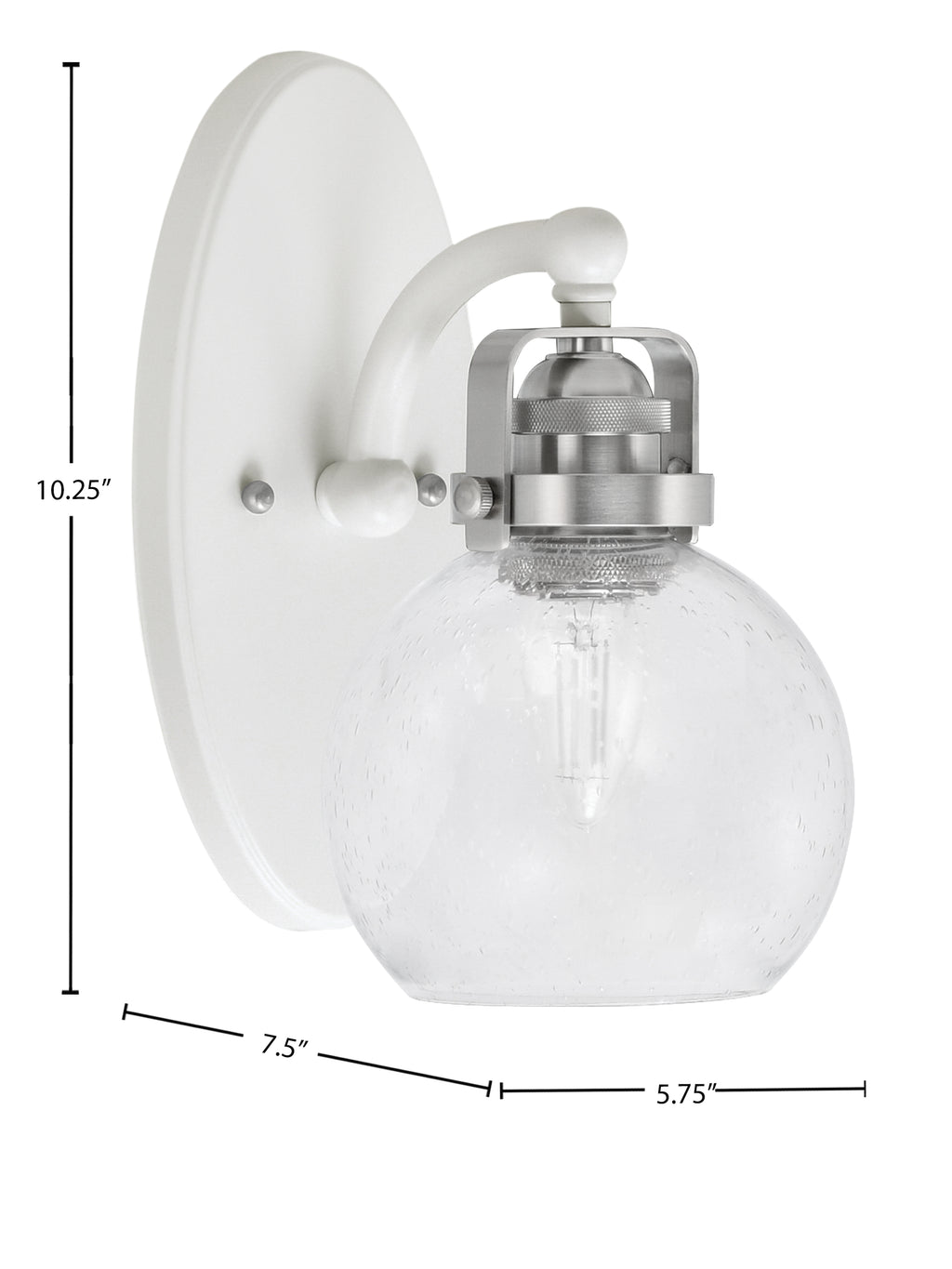 Easton One Light Wall Sconce in White & Brushed Nickel with 75" Clear Bubble Shade