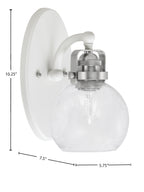 Easton One Light Wall Sconce in White & Brushed Nickel with 75" Clear Bubble Shade